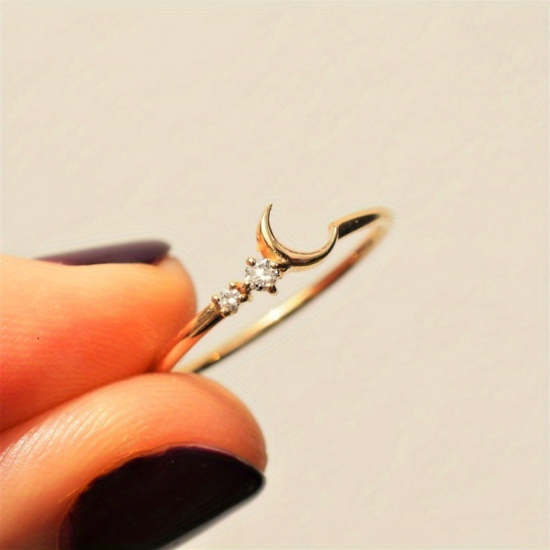 Moon & Sun CZ Stackable Rings Set Golden Tone Bohemian Gift for Her